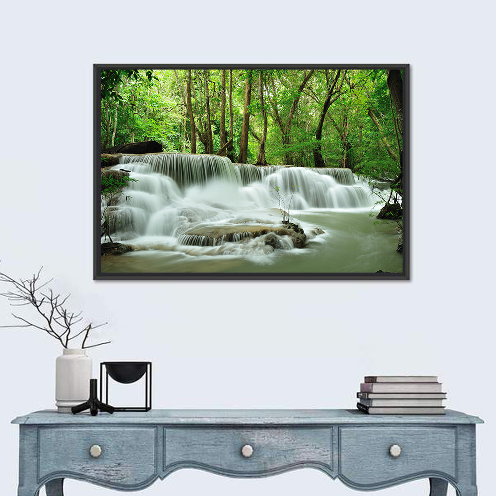 Erawan Falls Forest Cascade Wall Art in a room, landscape