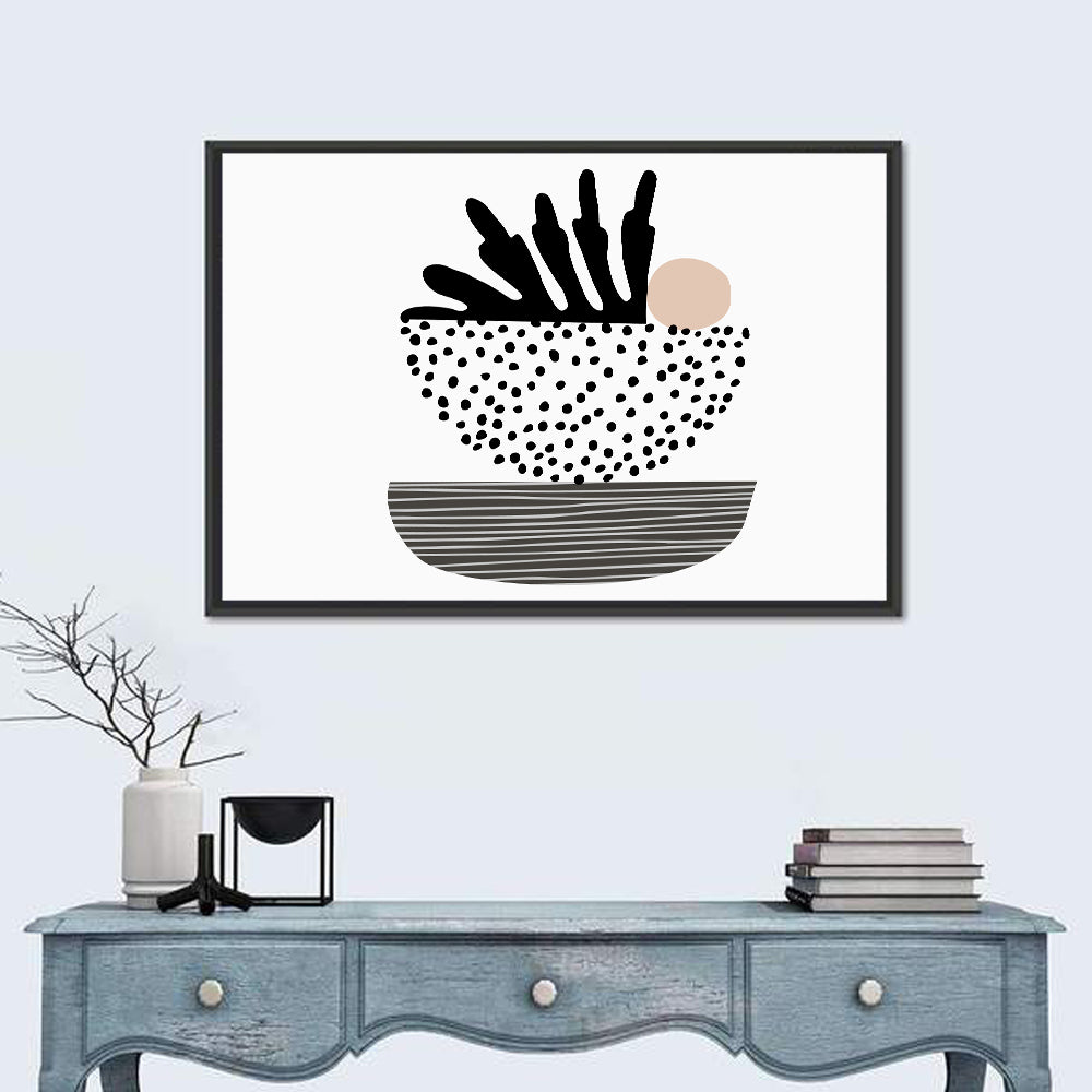 Palm Leaf with Stacked Bowls Wall Art in a room, landscape