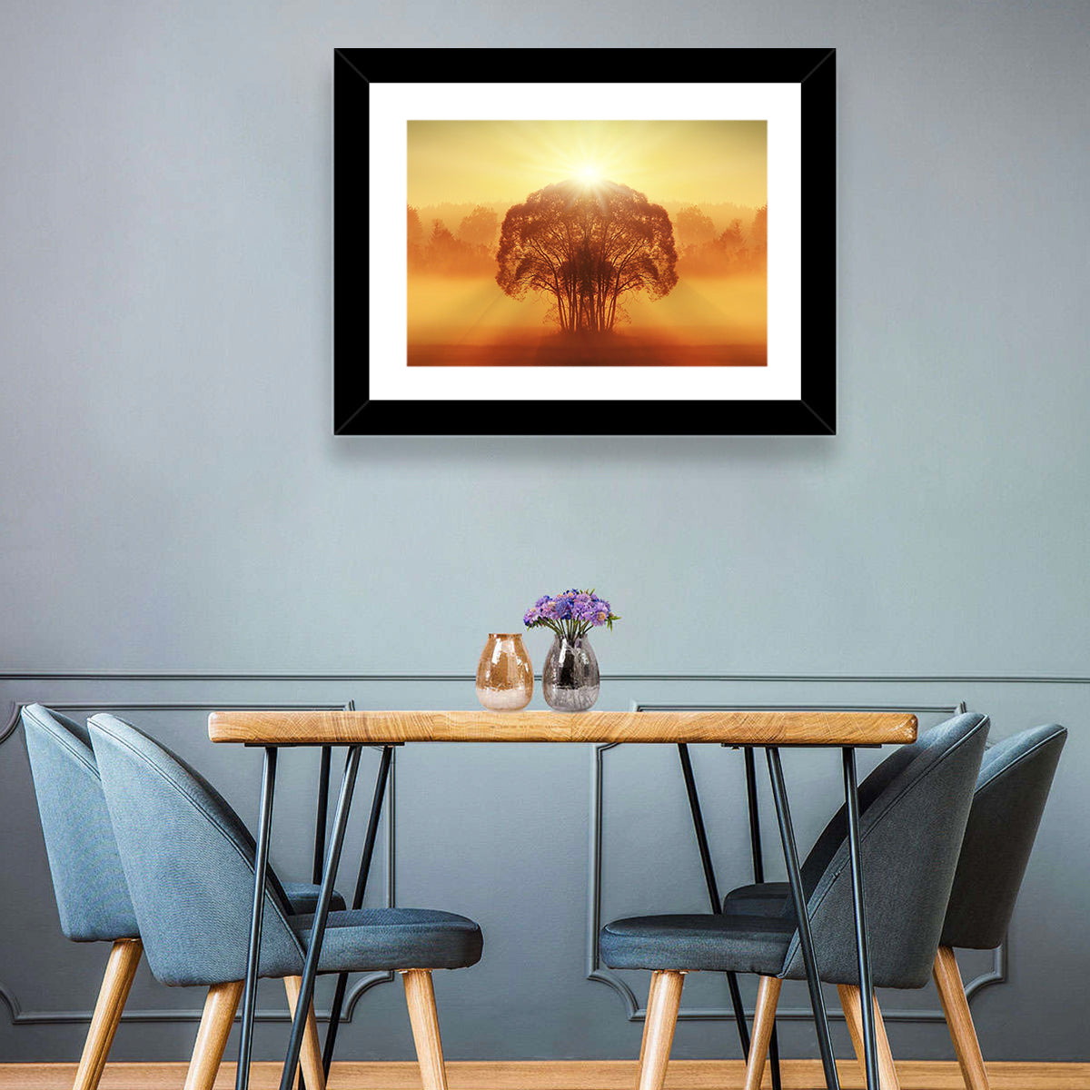 Golden Haze Tree at Sunset Wall Art
