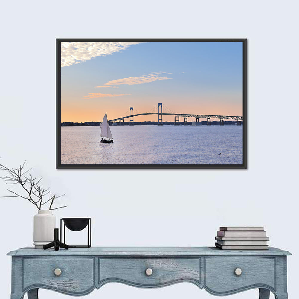 Newport Bridge at Sunset Wall Art in a room, landscape
