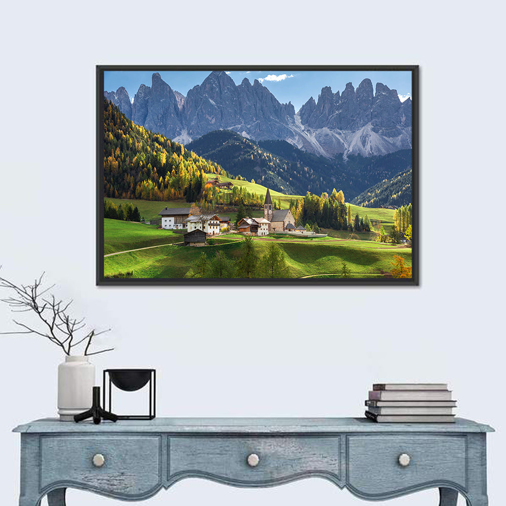 Santa Maddalena Autumn Village Wall Art in a room, landscape