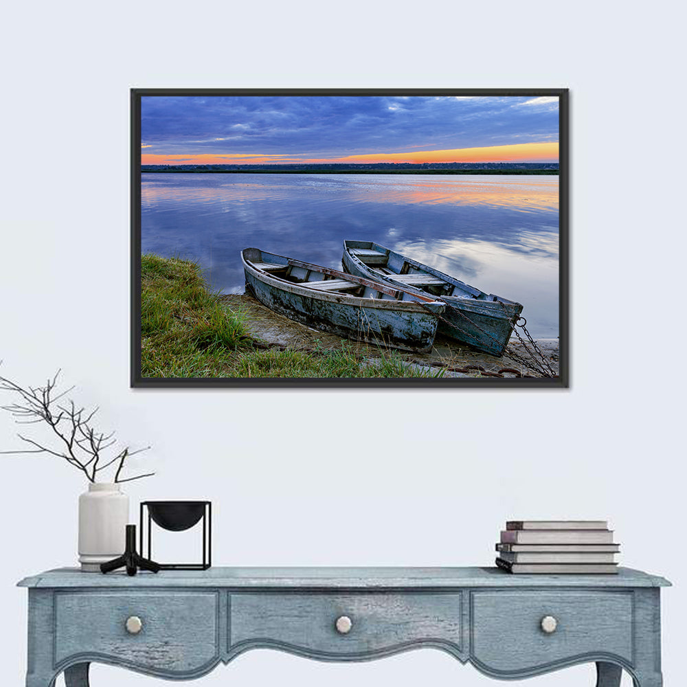 Chained Rowboats at Dusk Wall Art
