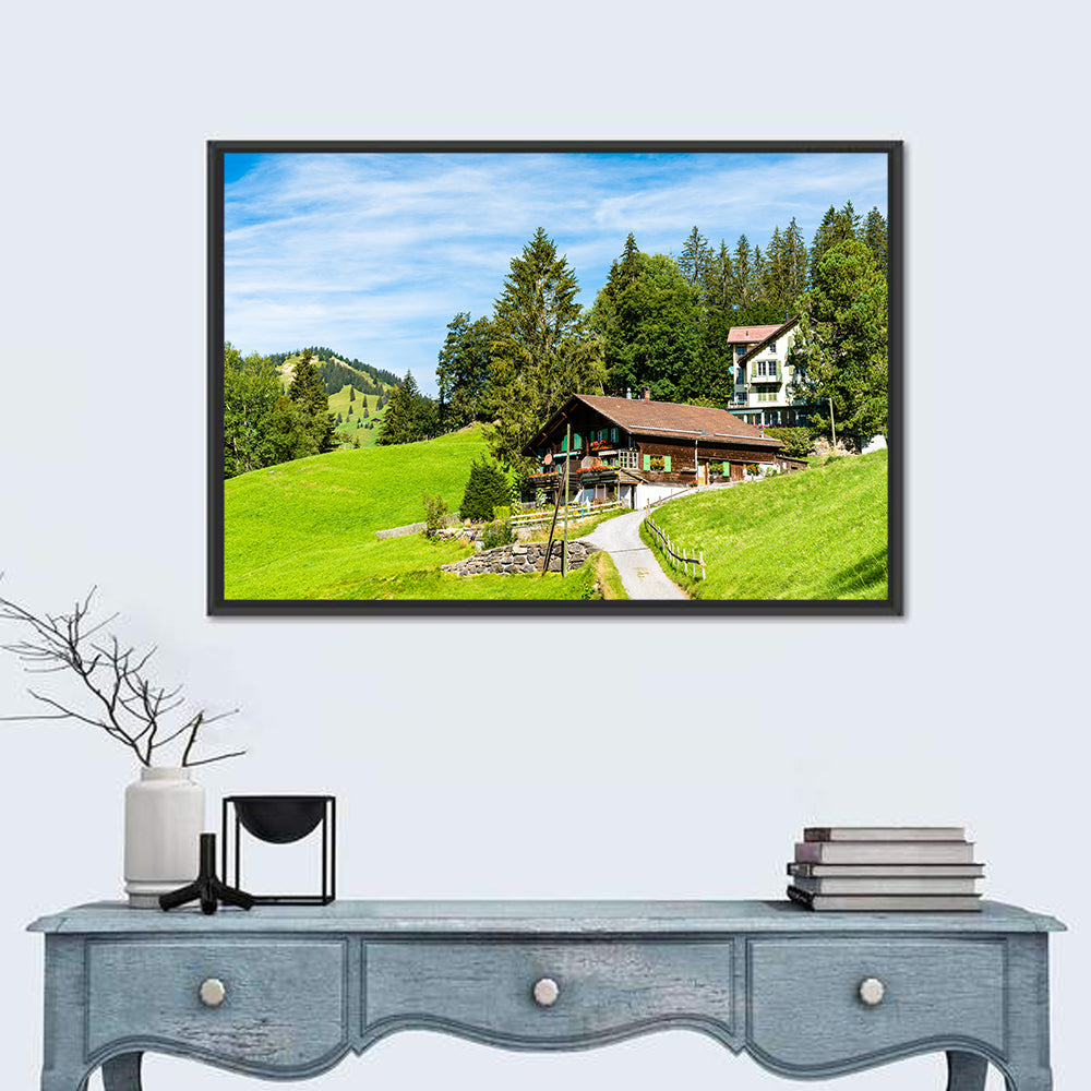 Wengen Alpine Chalet Path Wall Art in a room, landscape