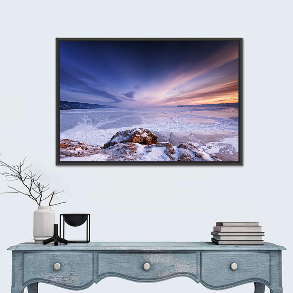 Frozen Lake Ice and Sunset Sky Wall Art