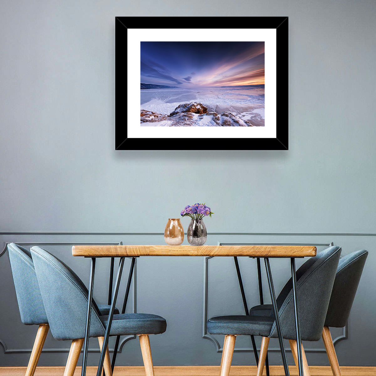 Frozen Lake Ice and Sunset Sky Wall Art