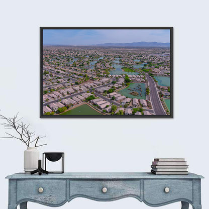 Aerial Desert Suburb with Lakes Wall Art