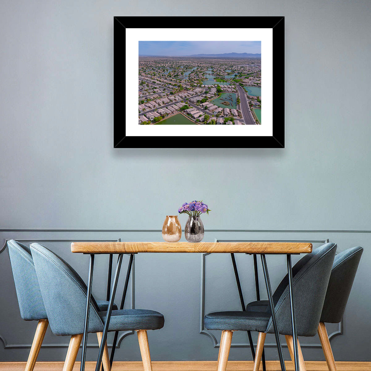 Aerial Desert Suburb with Lakes Wall Art