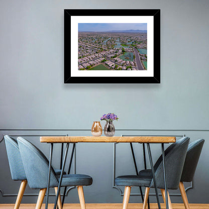 Aerial Desert Suburb with Lakes Wall Art