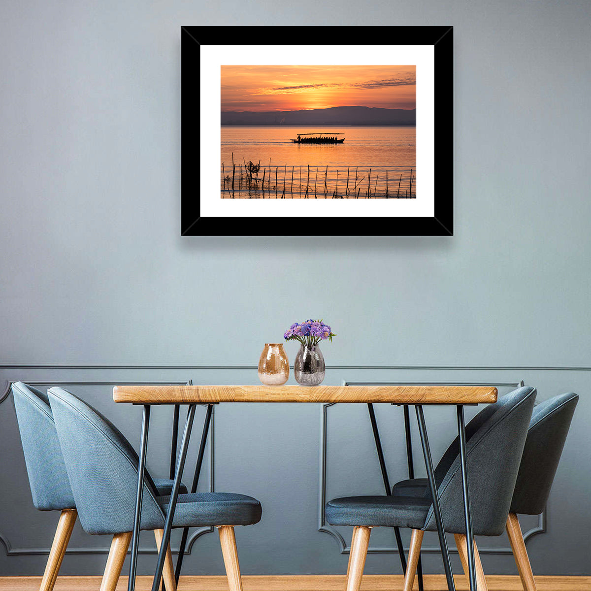 Albufera Sunrise Boat Silhouette Wall Art