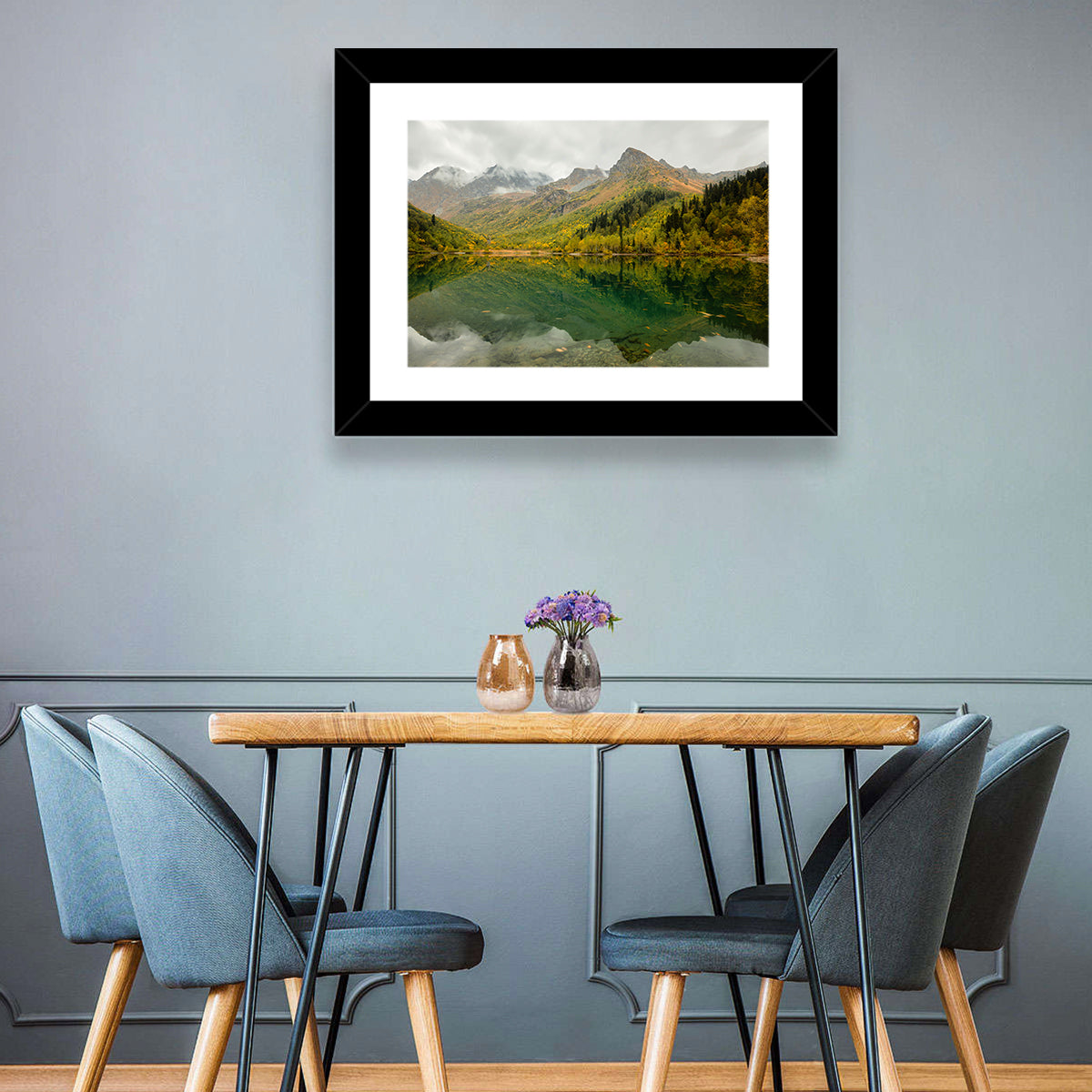 Kardyvach Lake Reflection Under Clouded Peaks Wall Art