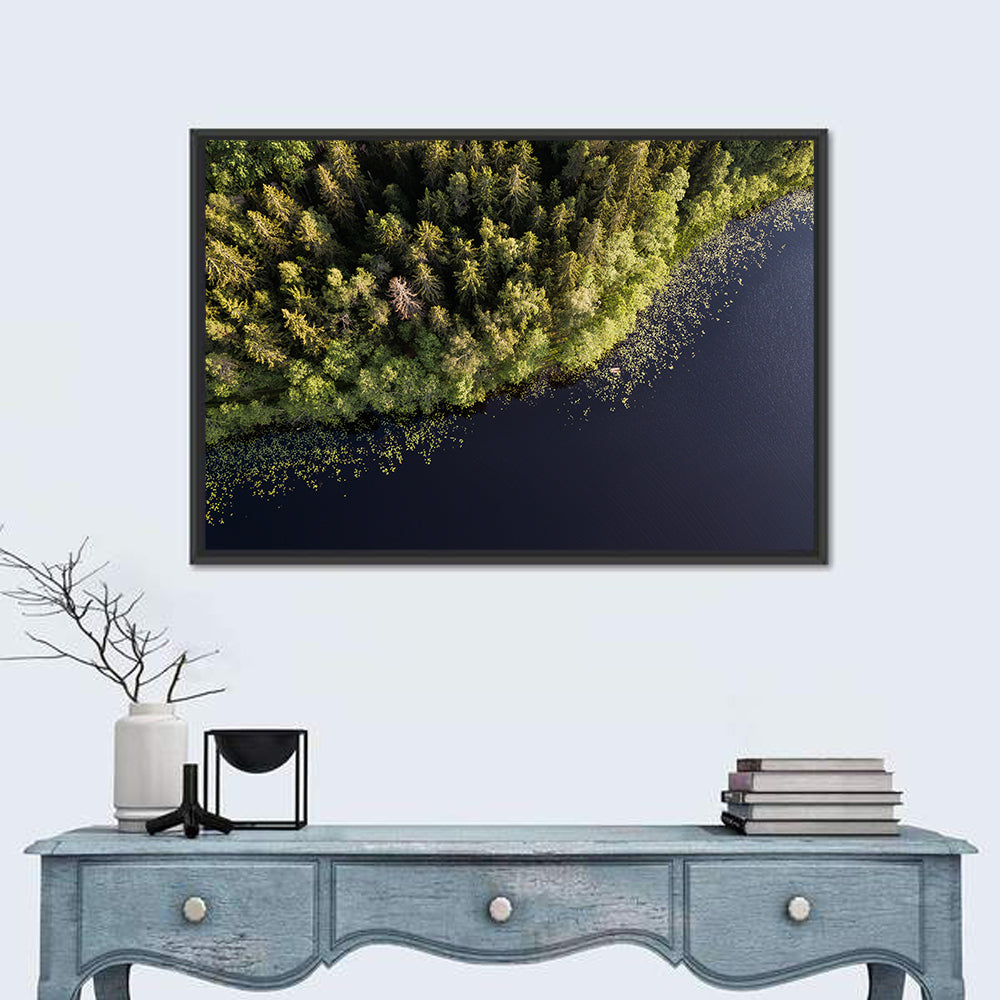 Aerial Lake with Red Boat Wall Art