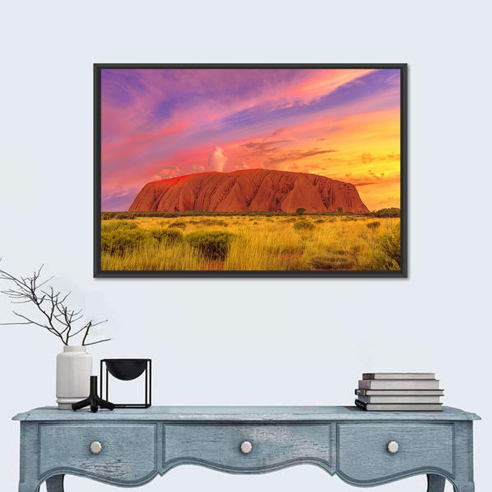 Uluru Golden Hour Sunset Wall Art in a room, landscape