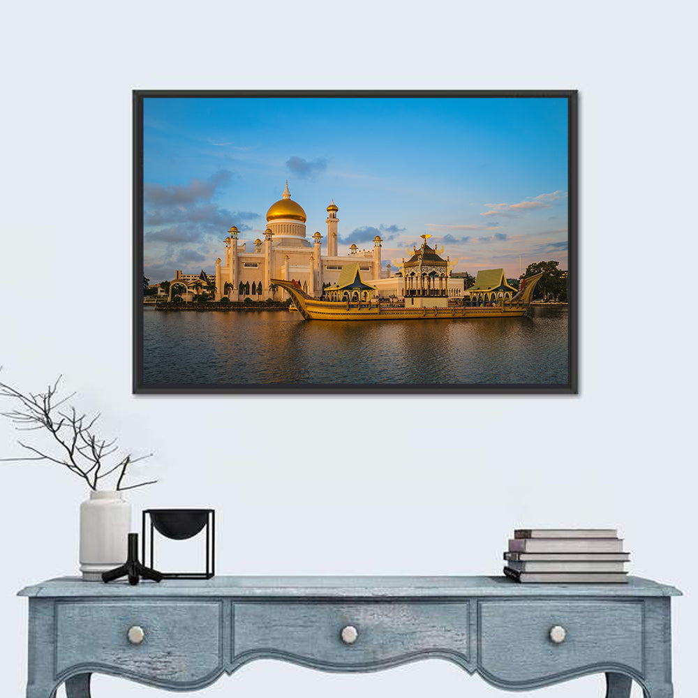 Sultan Omar Ali Saifuddien Mosque at Golden Hour Wall Art in a room, landscape
