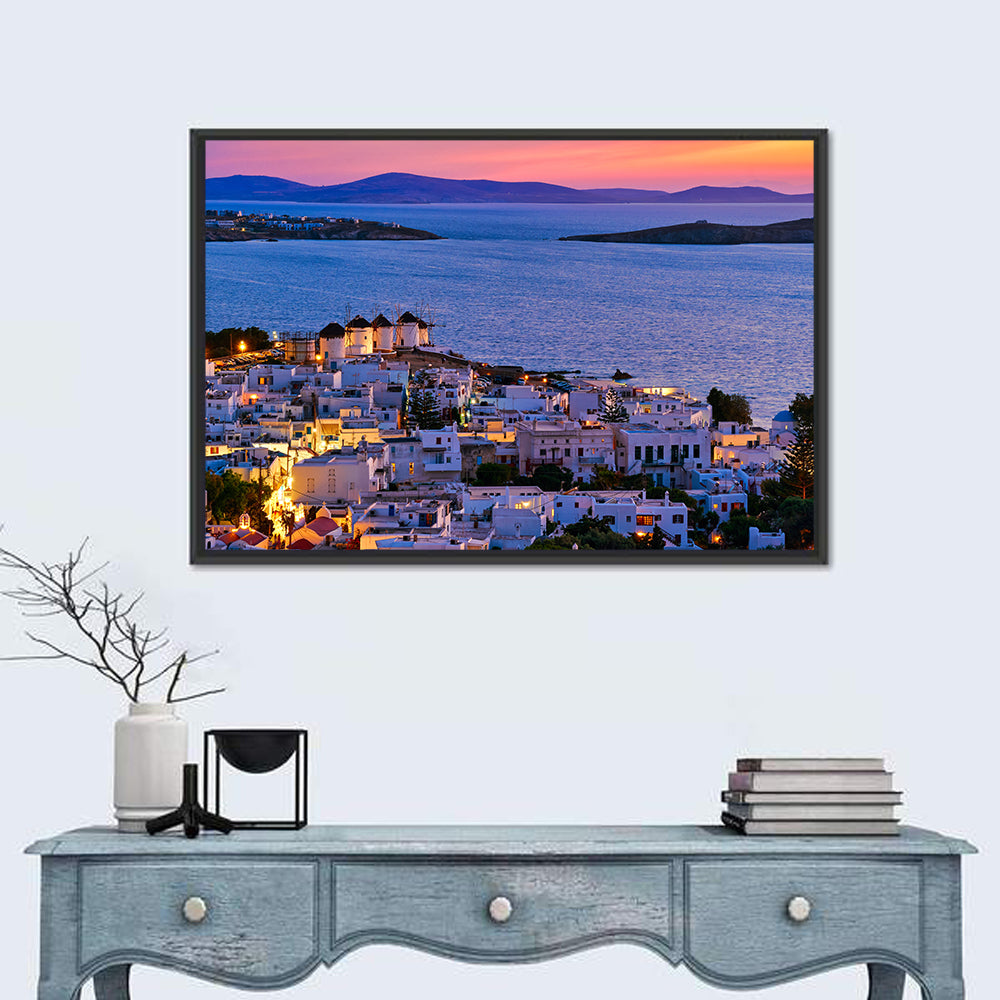 Kato Mili Windmills at Twilight Wall Art in a room, landscape