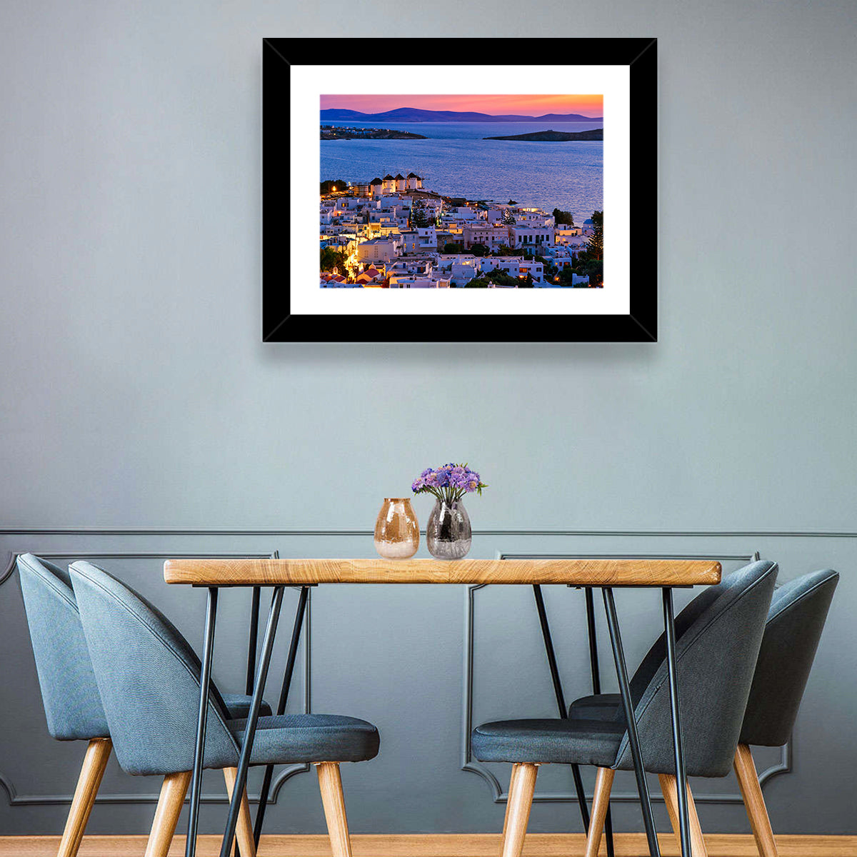 Kato Mili Windmills at Twilight Wall Art in a room, landscape