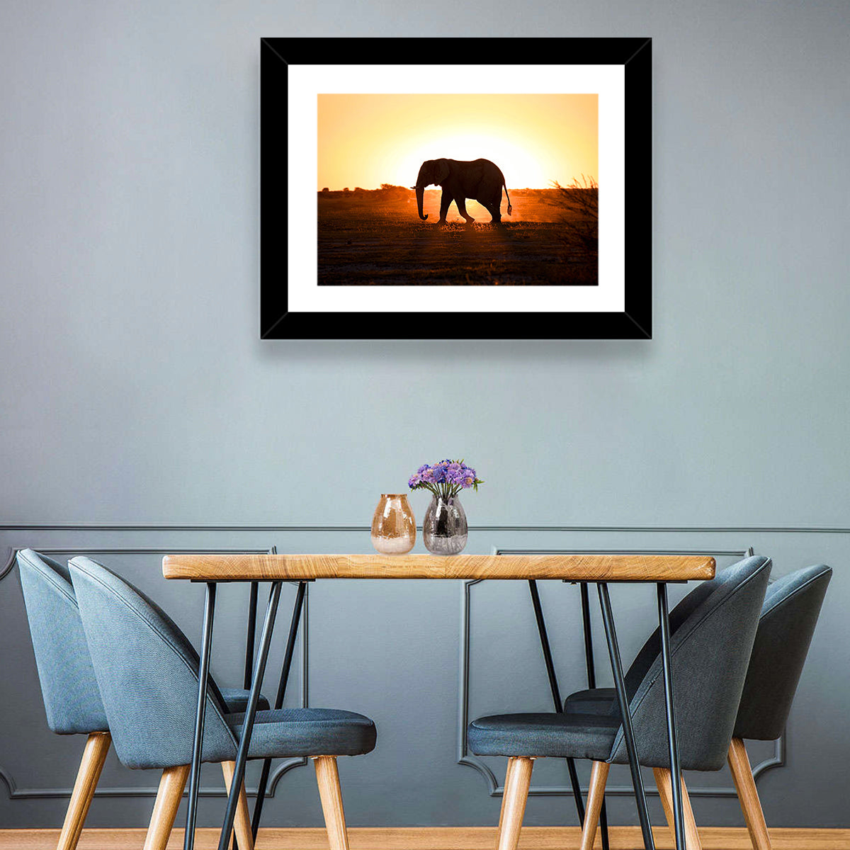 Golden Hour Elephant Silhouette Wall Art