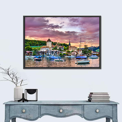 Spiez Castle Harbor Sunset Wall Art