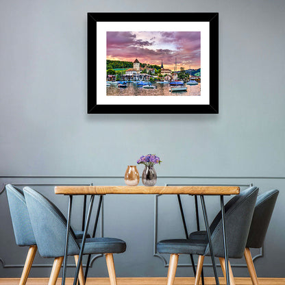 Spiez Castle Harbor Sunset Wall Art