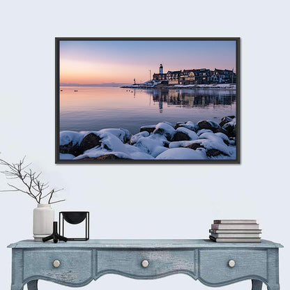 Urk Lighthouse Winter Twilight Harbor Wall Art