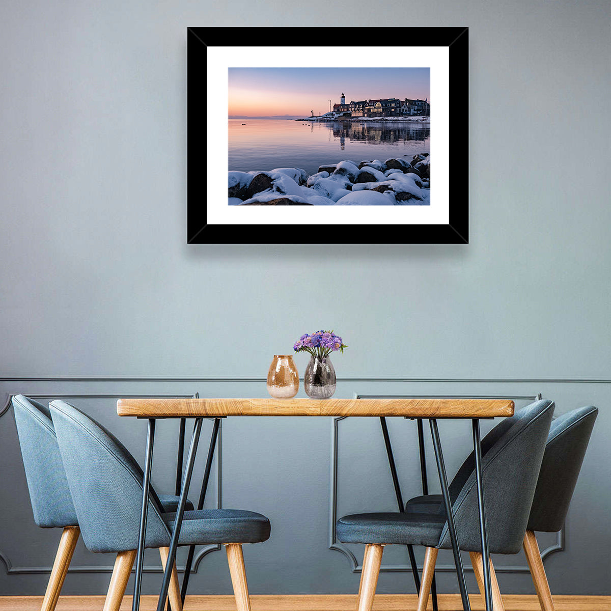 Urk Lighthouse Winter Twilight Harbor Wall Art