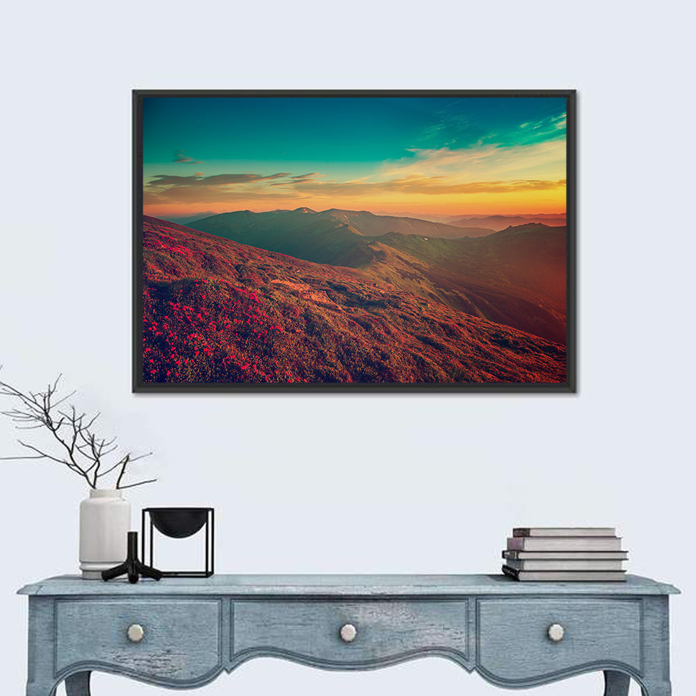 Alpine Rhododendrons at Golden Sunrise Wall Art in a room, landscape