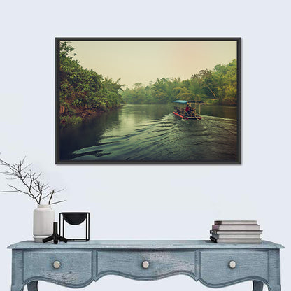 Misty Long-tail Boat on River Kwai Wall Art