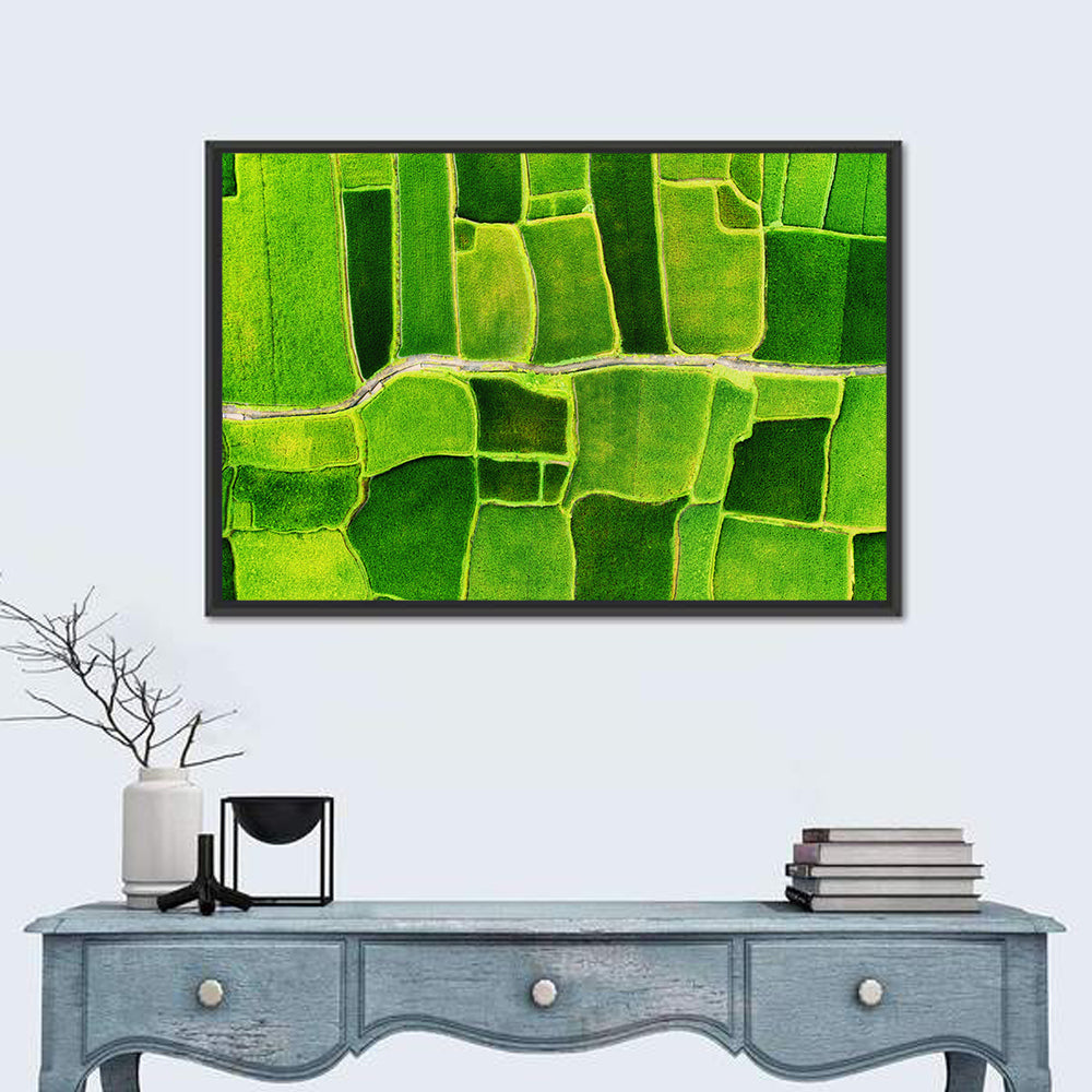 Verdant Rice Terrace Grid Wall Art in a room, landscape
