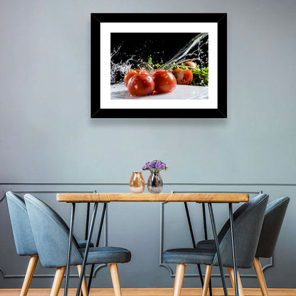 Tomatoes with Water Splash Wall Art