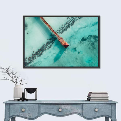 Aerial Red Pier Over Turquoise Water Wall Art