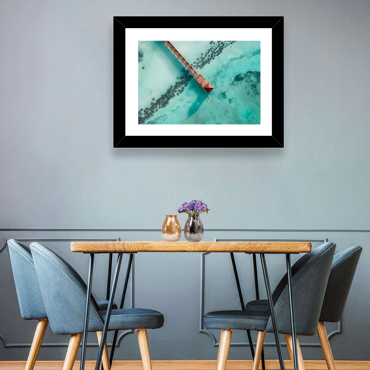 Aerial Red Pier Over Turquoise Water Wall Art