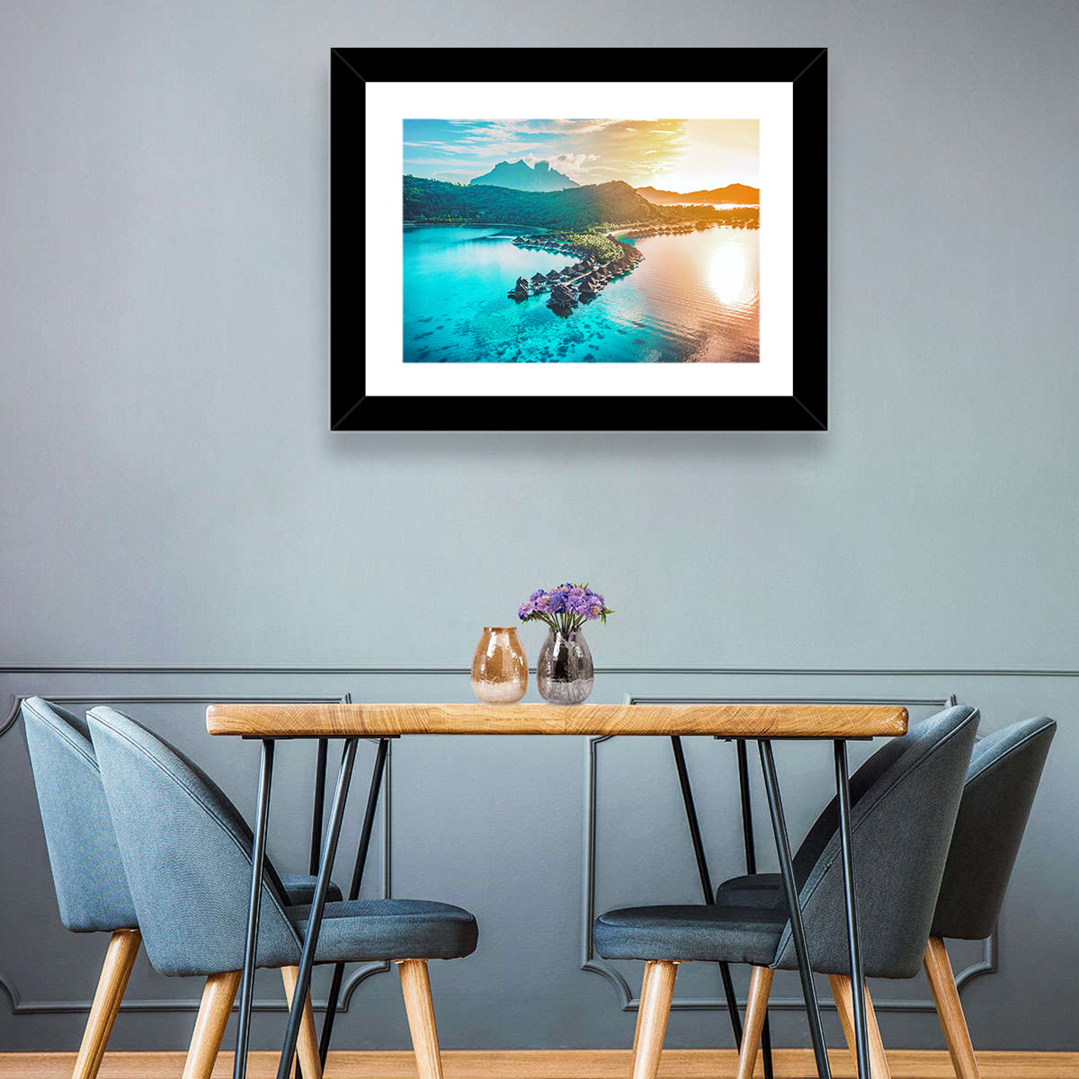 Bora Bora Overwater Bungalows Wall Art in a room, landscape