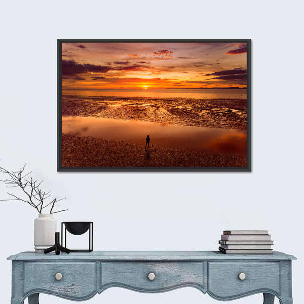 Solitary Figure on Sunset Shore Wall Art