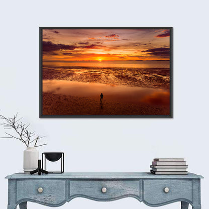 Solitary Figure on Sunset Shore Wall Art