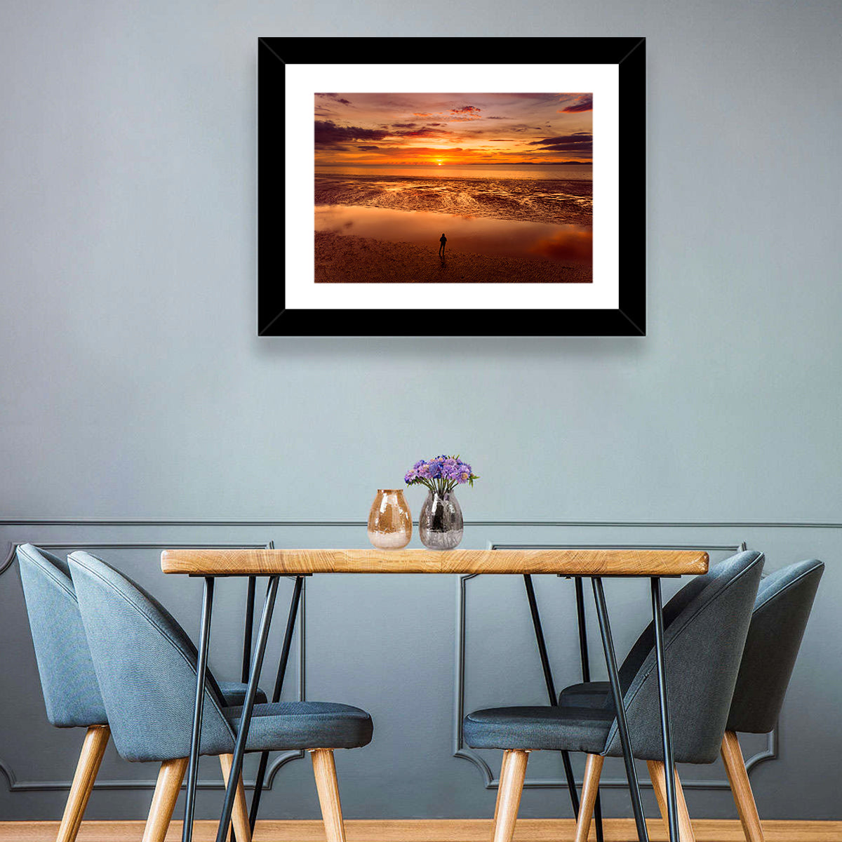 Solitary Figure on Sunset Shore Wall Art