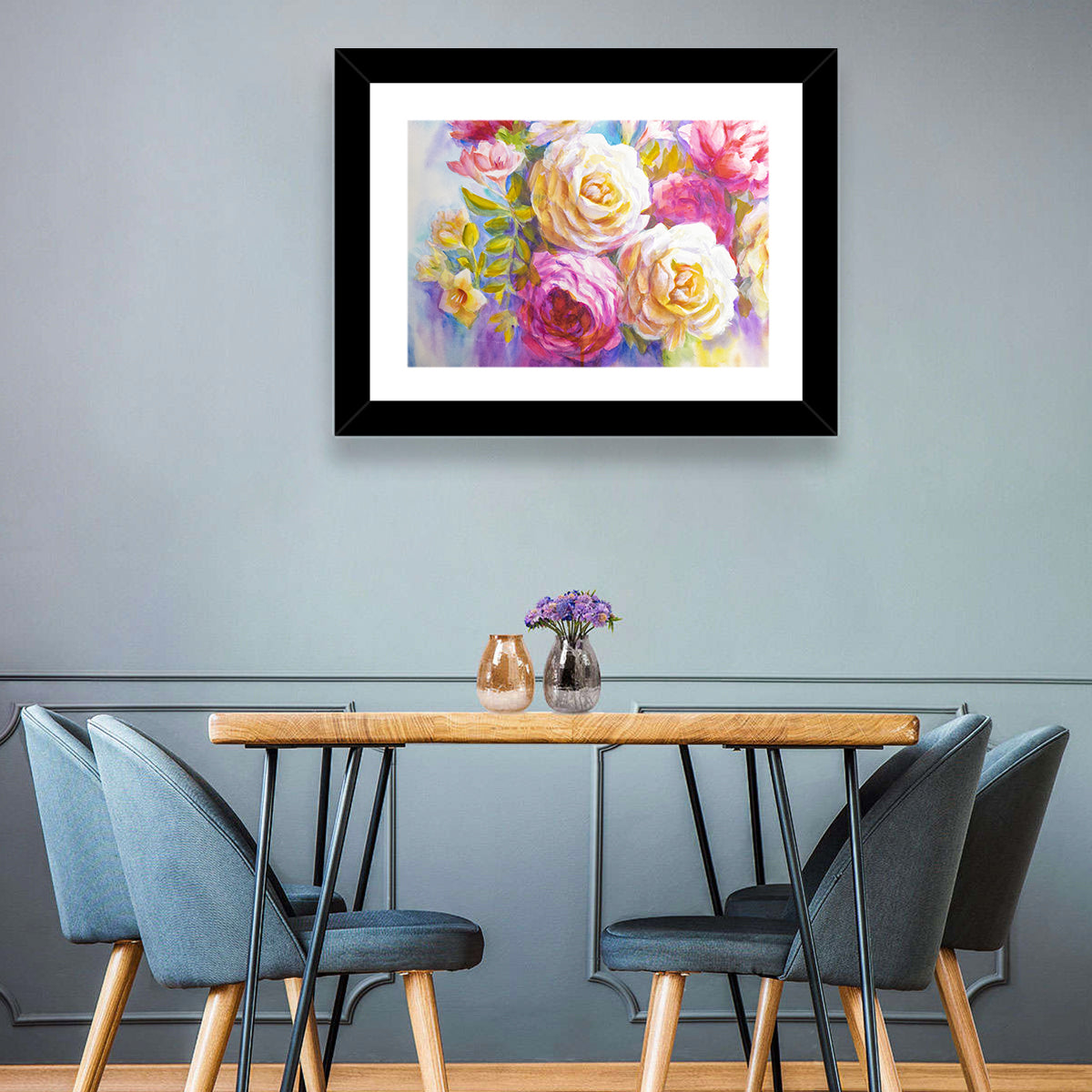 Layered Watercolor Rose Bouquet Wall Art