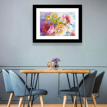 Painterly Peonies and Rose Bouquet Wall Art