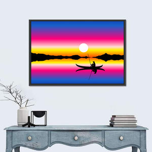 Fisherman Boat in Lake Wall Art