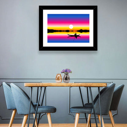 Fisherman Silhouette at Sunset Wall Art