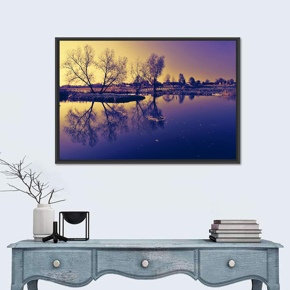 Winter Lake Morning Wall Art in a room, landscape