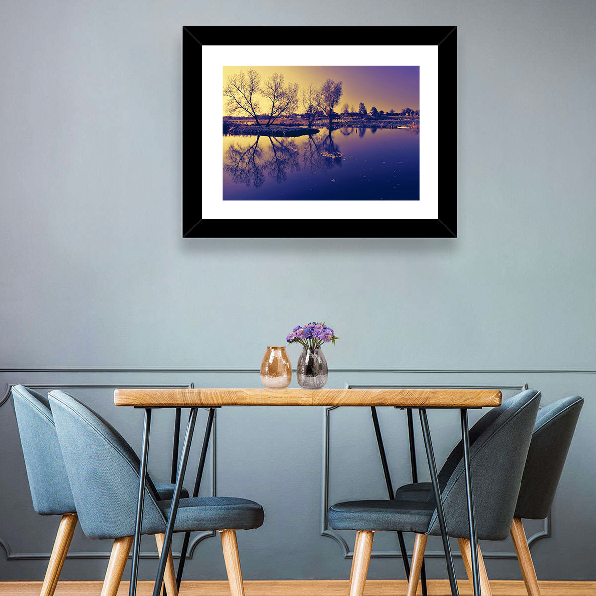 Winter Lake Morning Wall Art in a room, landscape