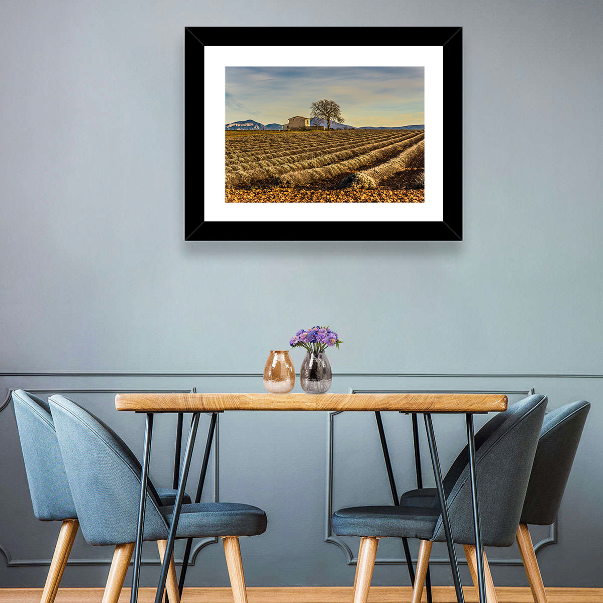 Rustic Provence Lavender Rows at Golden Hour Wall Art in a room, landscape