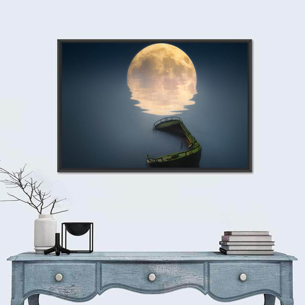 Moonlit Shipwreck Reflection Wall Art