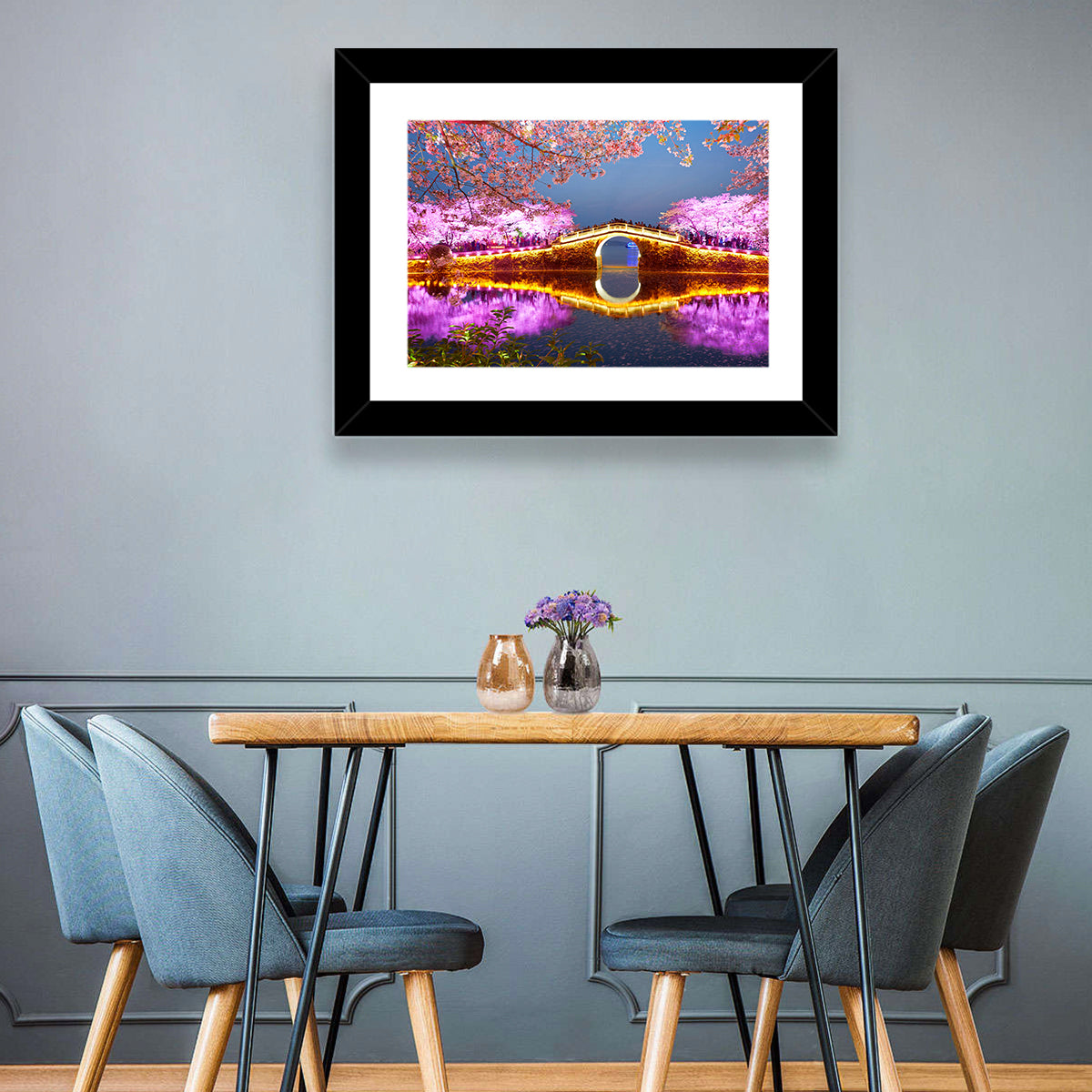 Illuminated Cherry Blossom Bridge Wall Art