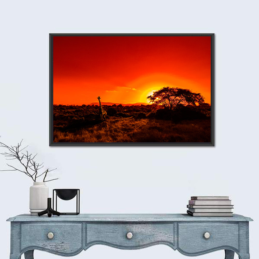 Savanna Sunset with Giraffe Wall Art