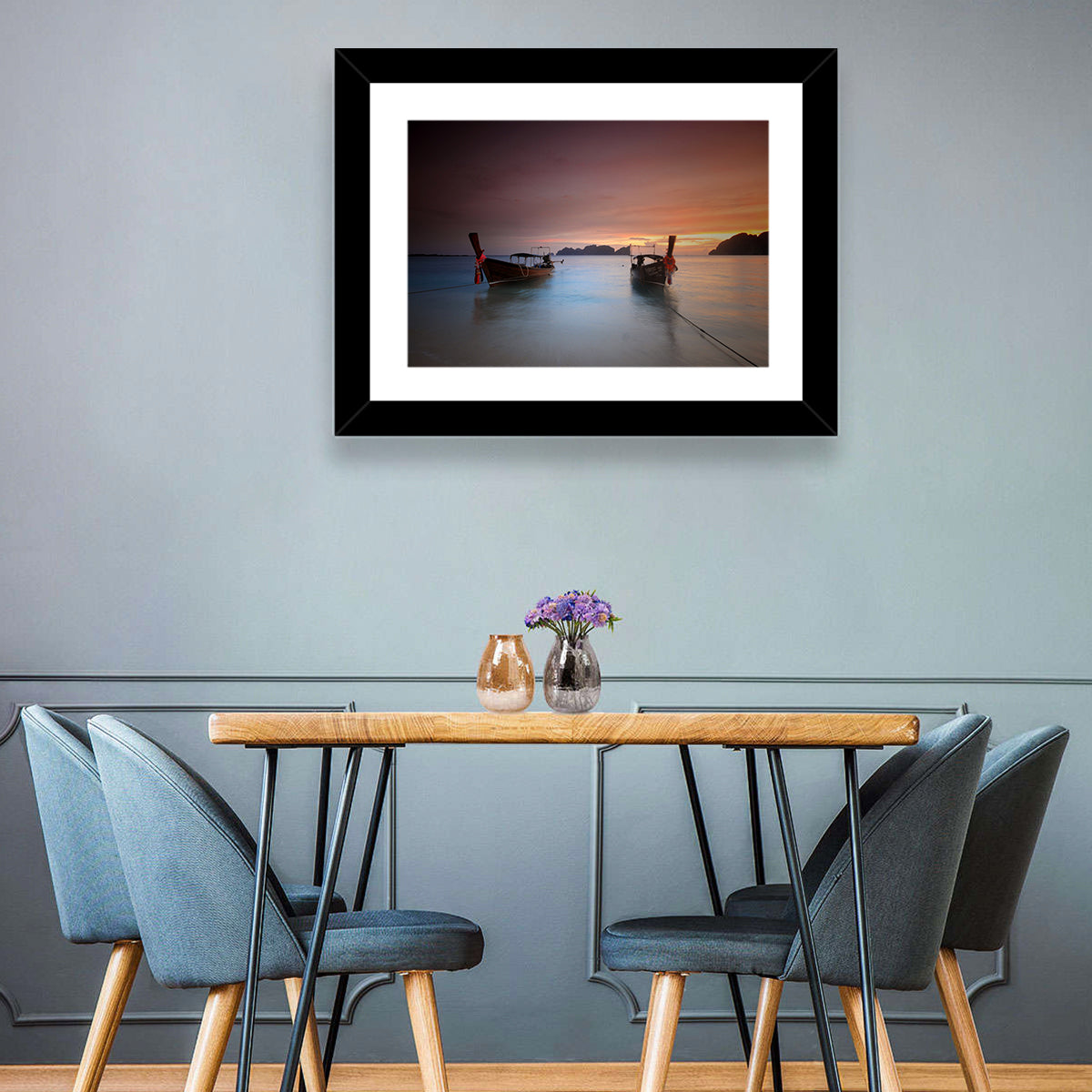 Phi Phi Longtail Boats at Golden Hour Wall Art in a room, landscape