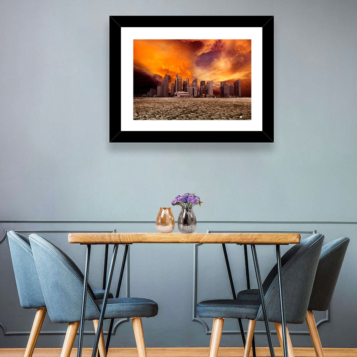 Desolate Singapore Skyline Wall Art in a room, landscape