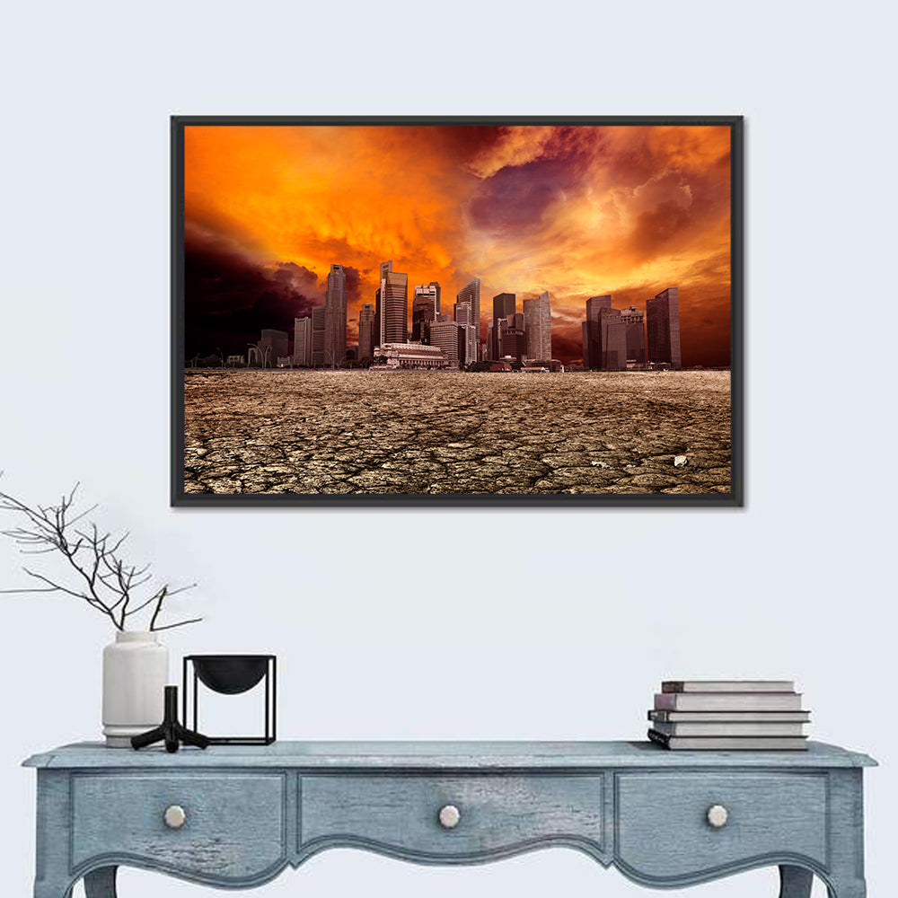 Desolate Singapore Skyline Wall Art in a room, landscape