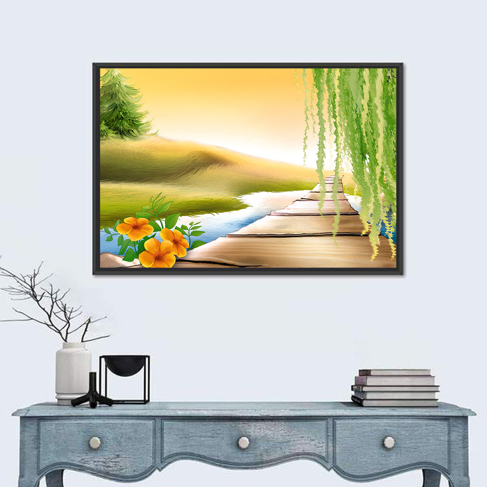 Golden Hour Willow Walkway Wall Art in a room, landscape