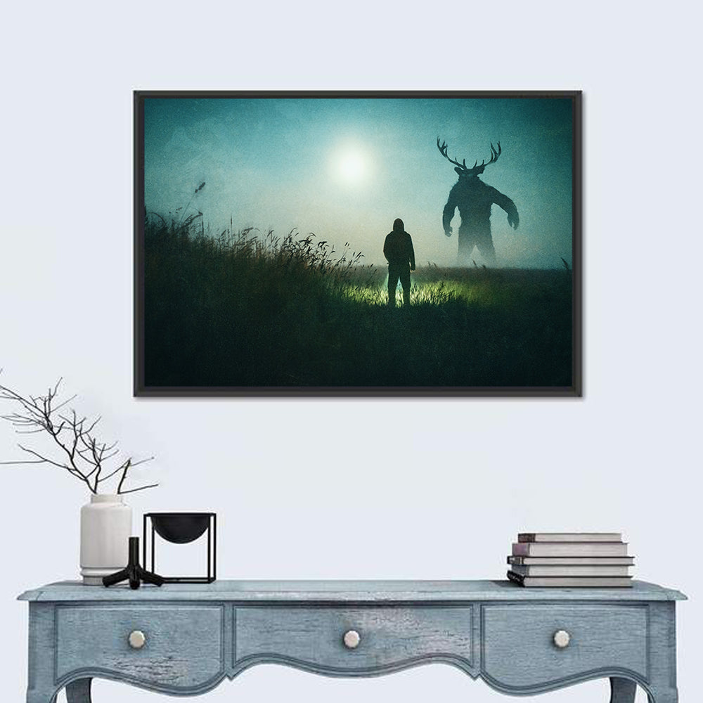 Antlered Shadow in Mist Wall Art in a room, landscape