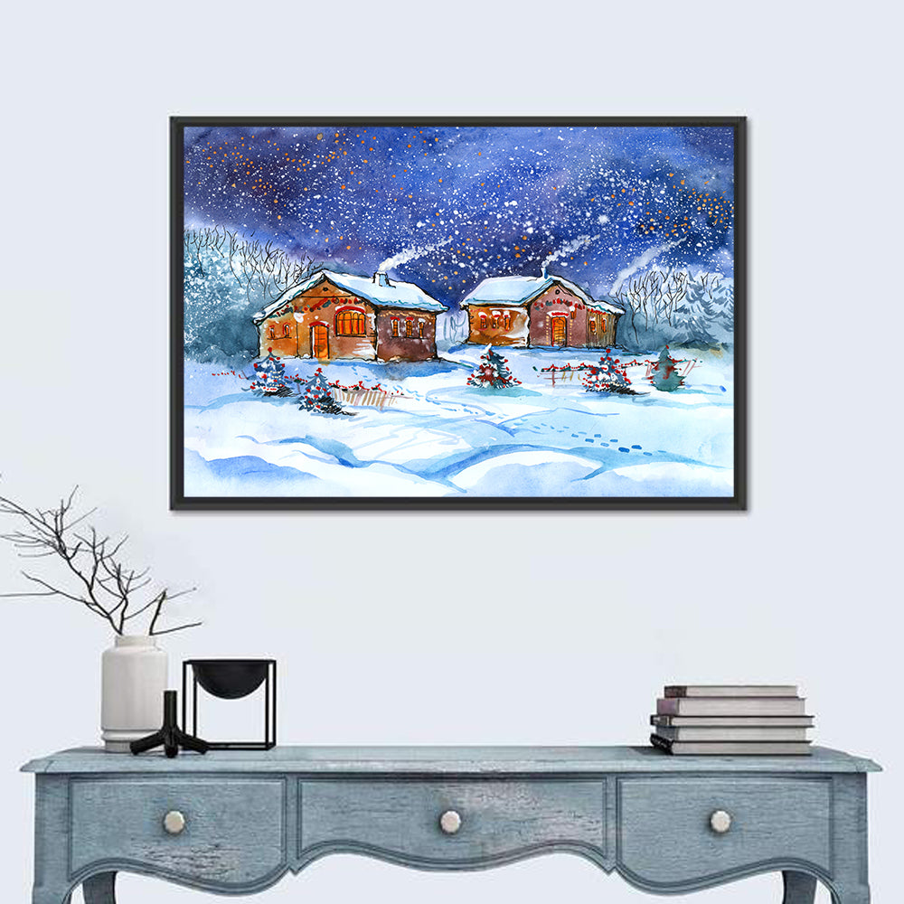 Starry Winter Village Wall Art